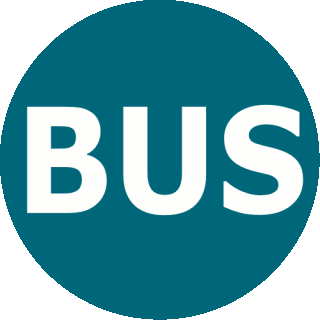 Cercle cyan dans lequel est inscrit le mot « BUS »